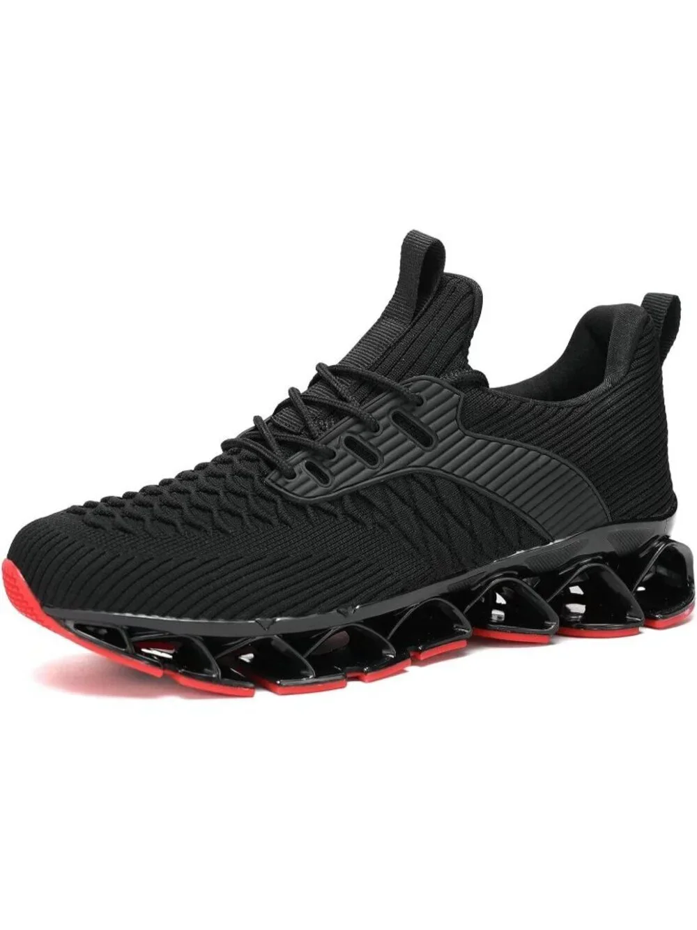 Men's Black Red Comfort Non Slip Blade Athletic Trainer Slip on Sneaker Shoes